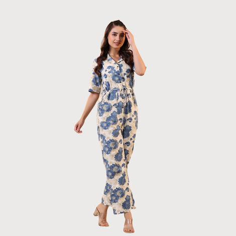 Jisora Women's Off white Cotton Flex Jumpsuit | L - JS1863