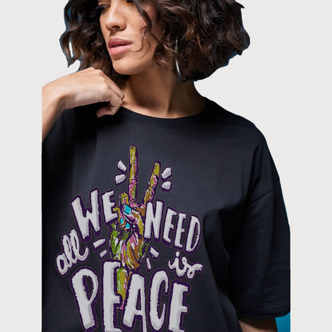 Smartees Women's Oversize Printed T-shirt | WW - 2055 | Black - XL