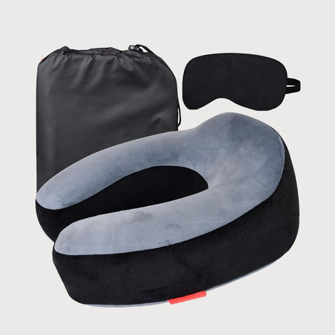 Lino Perros Pacman Pink Backpack (1pc) & Trajectory Travel Neck Pillow Memory Foam 3 In 1 Combo With Eye Mask And Carry Bag | Grey And Black (1pc) & Craloft Polyester Passport Holder Bag | Passport Wallet Pouch Cover | Unisex | Black (1pc) Combo