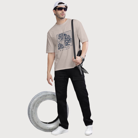 Bullmer Men's Oversized T-shirt Front Printed | Beige | M