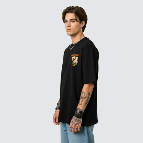 BENNY BROOKS Men's Round Neck half sleeve Oversized T-shirt |AA(ARN)BLACK139 | Black - L