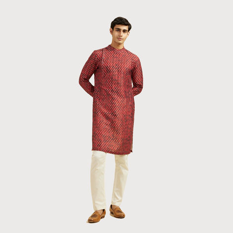Diwas By Manyavar Rust Art Silk Printed Kurta Set | S