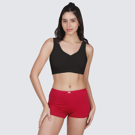 D'Chica Broad Strap Cotton Gym Bra For Women's | Removable Pads | Black | XL