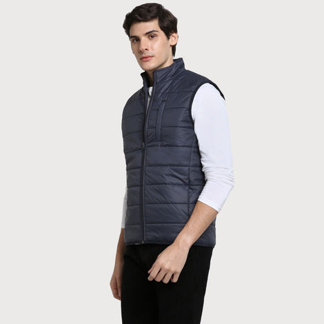 Dennis Lingo Men's Dark Blue Regular Fit Solid Sleeveless Quilted Jacket | Dlmjkw23011 - Db | L