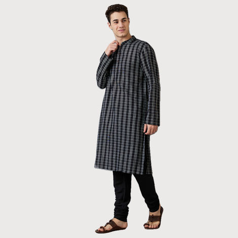 Ethnix by Raymond Men's Fit Pure Cotton Full Sleeve Stand Collar Kurta | Black - XL