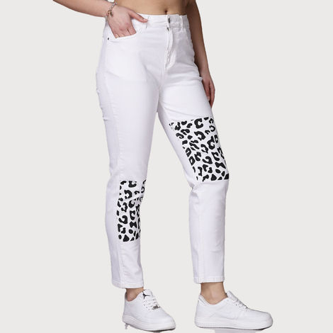 Freehand Women's Printed Straight Fit Denim Jeans | White - 30