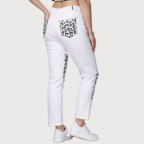 Freehand Women's Printed Straight Fit Denim Jeans | White - 30
