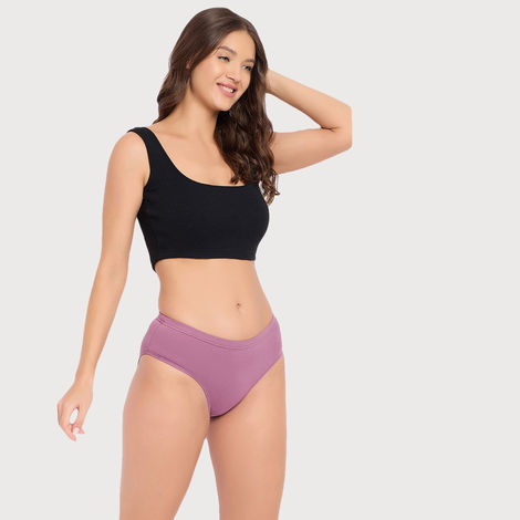 Clovia Cotton Spandex Pack Of 3 Medium Waist Inner Elastic Hipster Panty (Purple , Blue , Pink - Xl)