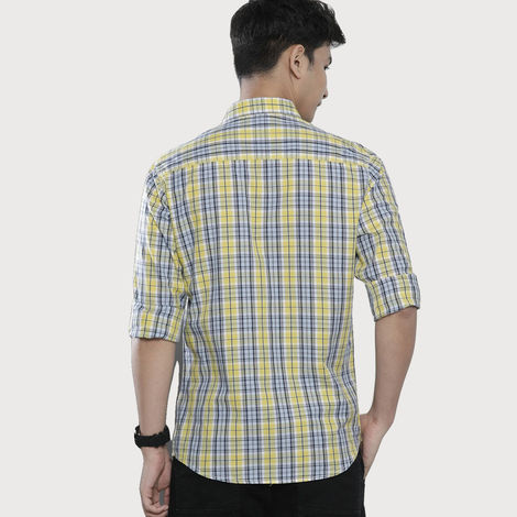The Indian Garage Co Men's Slim Fit Checked Casual Shirt | Yellow - S