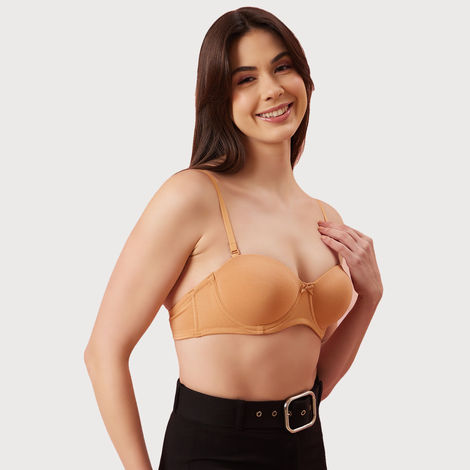 Clovia Cotton Padded Underwired Multiway Strapless Balconette T-Shirt Bra | Nude | 36C