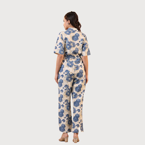 Jisora Women's Off white Cotton Flex Jumpsuit | L - JS1863