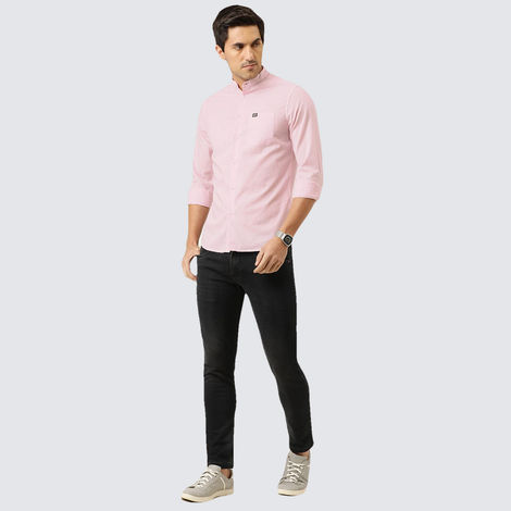 The Indian Garage Co Men's Slim Fit Solid Casual | Pink | L