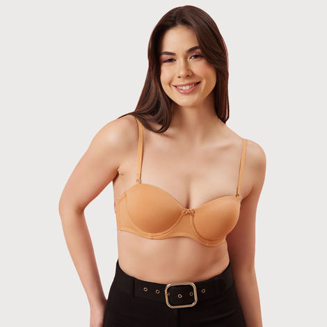 Clovia Cotton Padded Underwired Multiway Strapless Balconette T-Shirt Bra | Nude | 36C