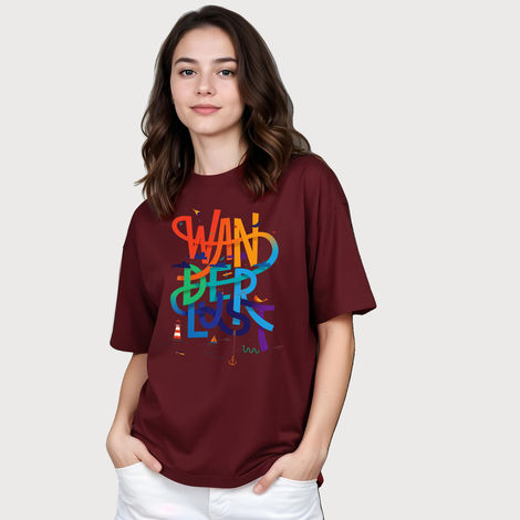 Smartees Womens Oversize Printed T-shirt | WW - 2038 | Maroon - M