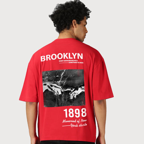 De Tees Men's Oversize T-shirt | M-OST-RED-BROOKYLN | Red - L