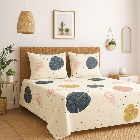 Elegant Weavers Printed Double Bedsheet with 2 Pillow Cover - Zade | 220cm x 240cm