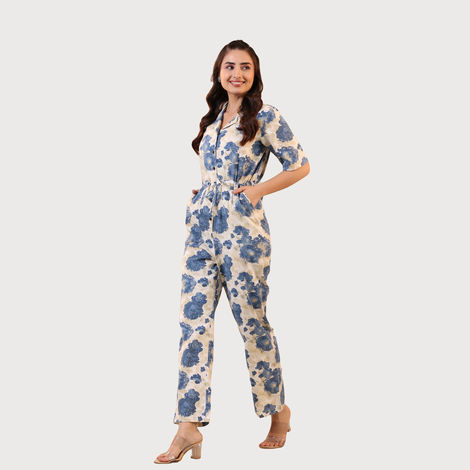 Jisora Women's Off white Cotton Flex Jumpsuit | L - JS1863
