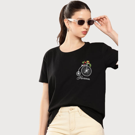 Dillinger Women's Boxy Regular Embroidery Crew Neck T-shirt | Black - M