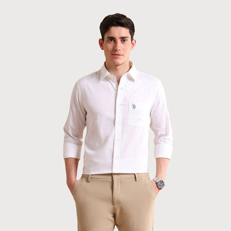 U.S. Polo Assn. Men's Cotton Dobby Shirt | White - 42