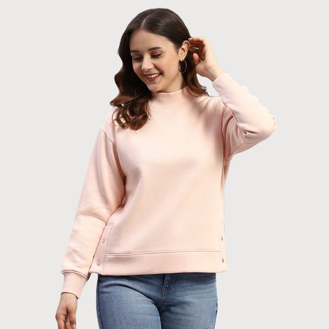 Rock.It By Monte Carlo Womens Peach Solid High Neck Full Sleeve Sweatshirt | 2240102608-2-40 | XL