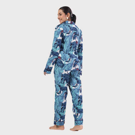 Sanskrutihomes Women Tropical Printed Pure Cotton Blue Night Suit SE-NSP-565 | L