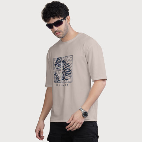 Bullmer Men's Oversized T-shirt Front Printed | Beige | M