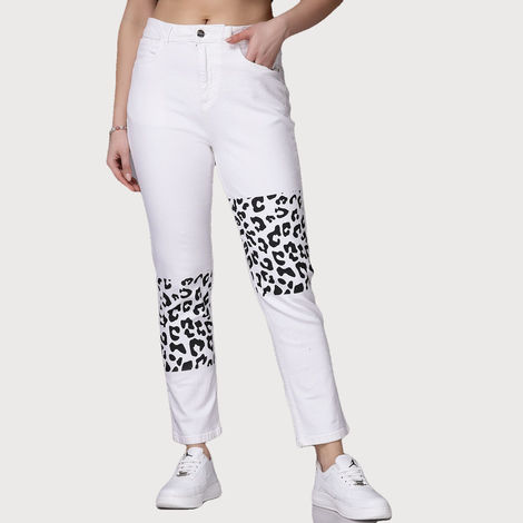 Freehand Women's Printed Straight Fit Denim Jeans | White - 30