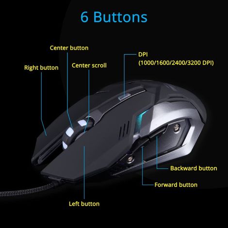 Zebronics Transformer Gaming Keyboard & Mouse Combo Mouse With 6 Buttons Led Lights 3200Dpi Black