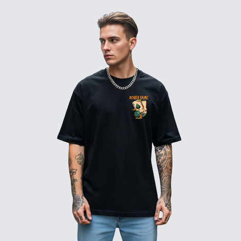 BENNY BROOKS Men's Round Neck half sleeve Oversized T-shirt |AA(ARN)BLACK139 | Black - L