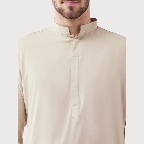 Vastramay Men's Cotton Blend Kurta and Patiala Set | Beige - L