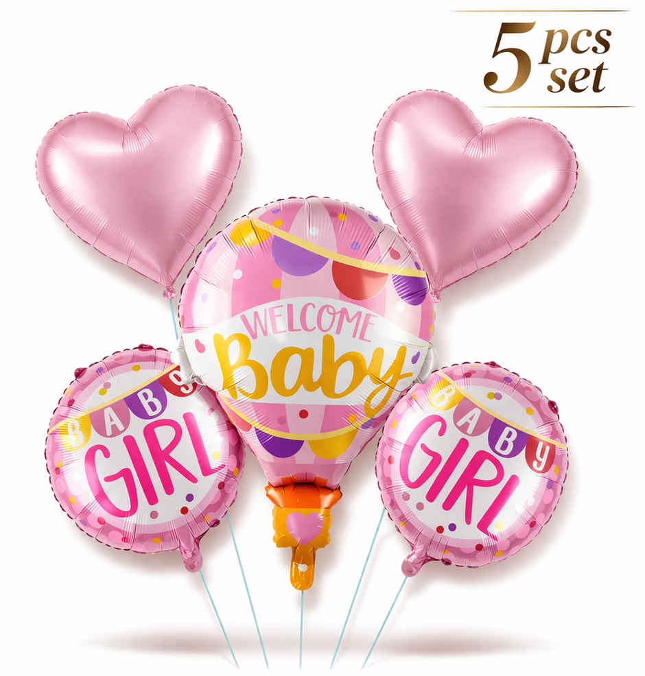 Welcome Baby Girl Foil Balloon Decoration Set 5Pcs for Baby Shower | BeyondLuv