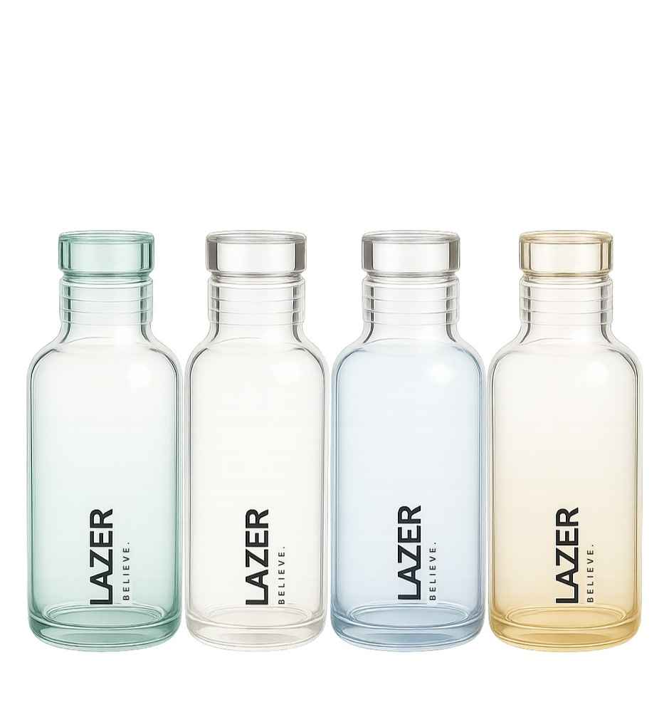 Lazer Pure Borosilicate Glass Water Bottle | BPA-Free, Leak-Proof | Green, Blue, Yellow - 300 ml