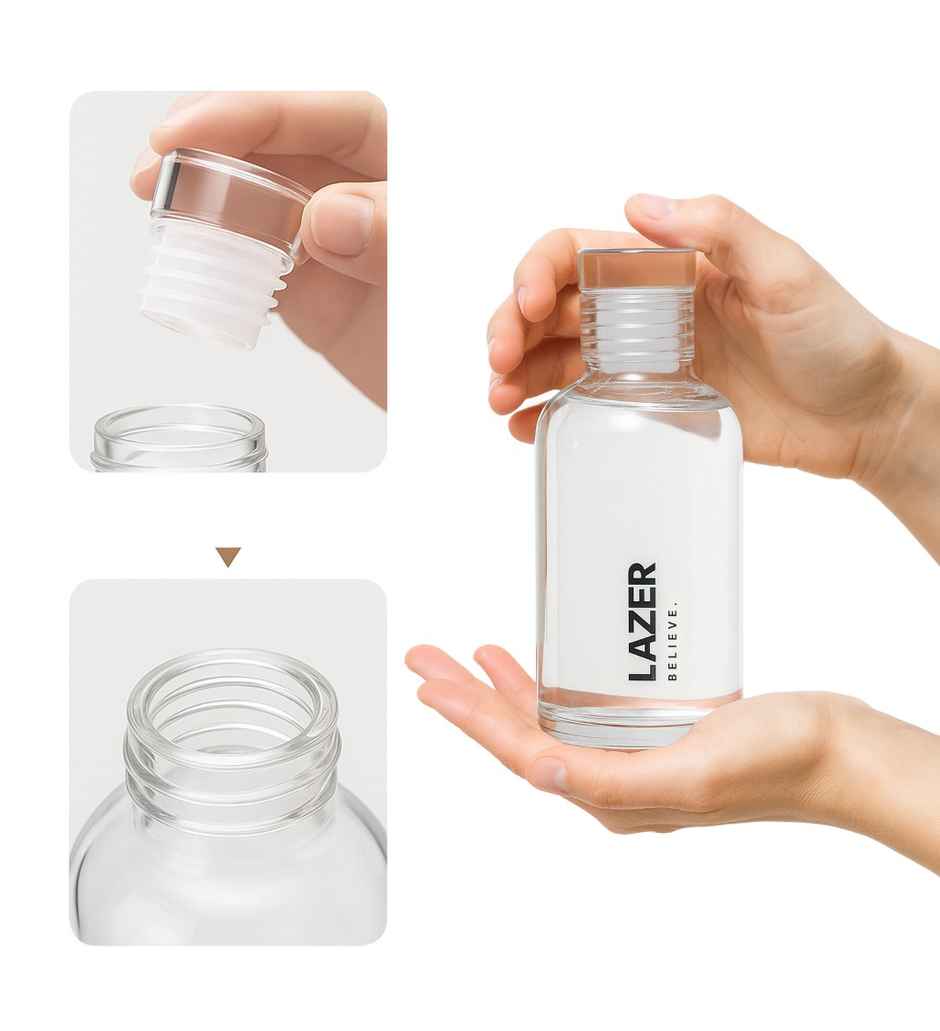 Lazer Pure Borosilicate Glass Water Bottle | BPA-Free | Leak-Proof Durable - 300 ml