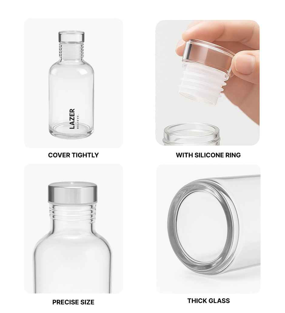 Lazer Pure Borosilicate Glass Water Bottle | BPA-Free, Eco-Friendly | Durable & Leak-Proof - 300 ml