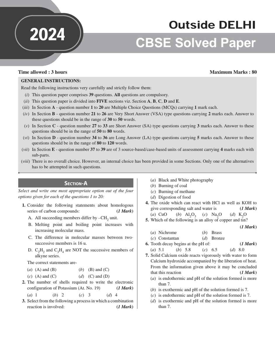CBSE Class 10th PYQs - Past 10 Years' Solved Papers (2024-2025)