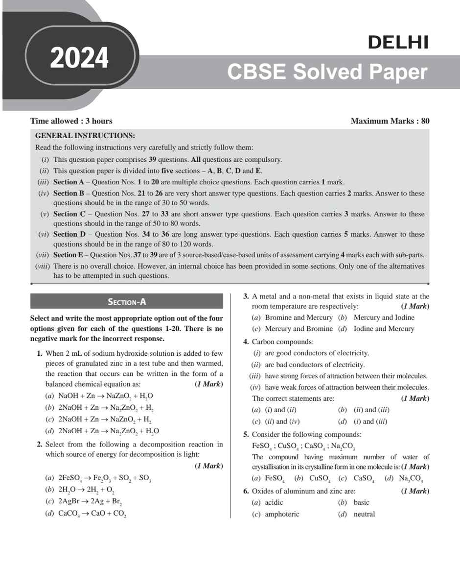 CBSE Class 10th PYQs - Past 10 Years' Solved Papers (2024-2025)