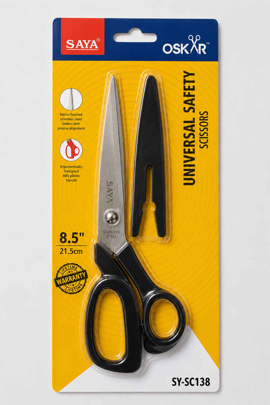 Saya Safe Scissors | 8.5 inch Multipurpose Cutting Shears with Safety Cover for Home & Office