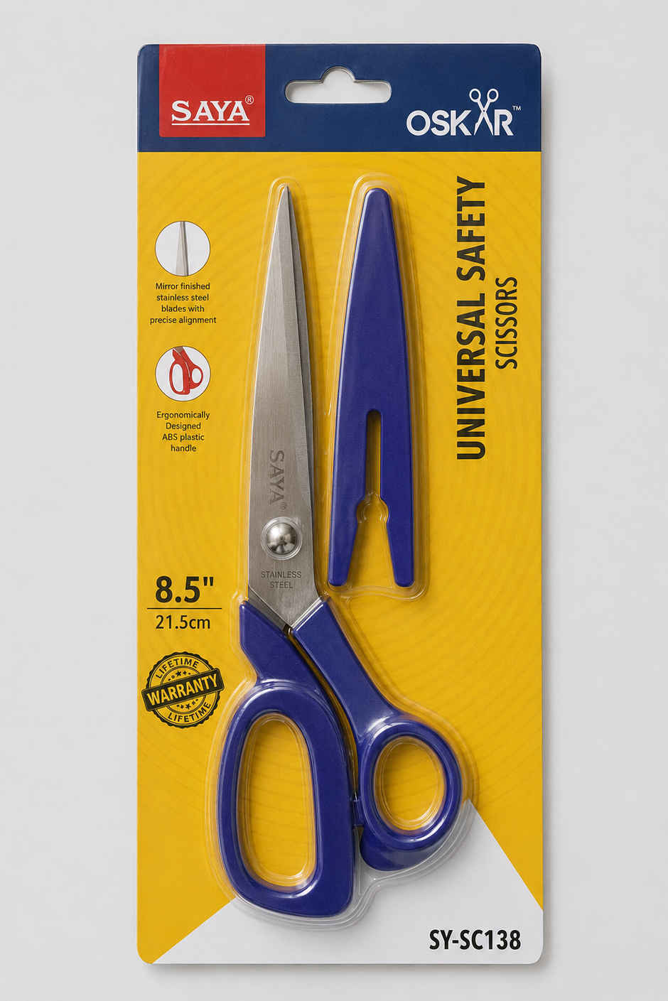 Saya Safe Scissors | 8.5 inch Multipurpose Cutting Shears with Safety Cover for Home & Office