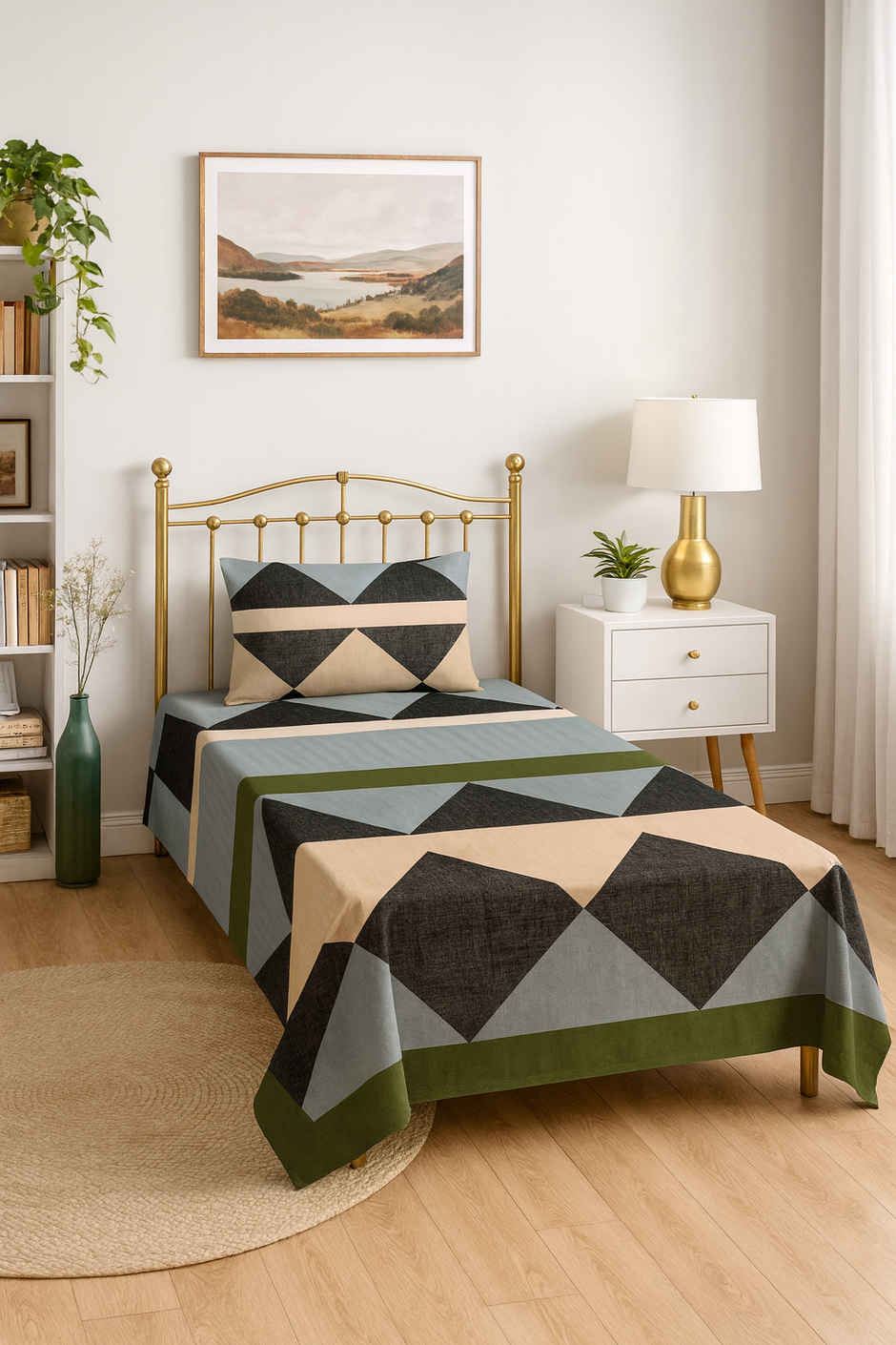 Elegant Weavers Opal Single Geometric Bedsheet | With 1 Pillow Cover | 87 x 59 in