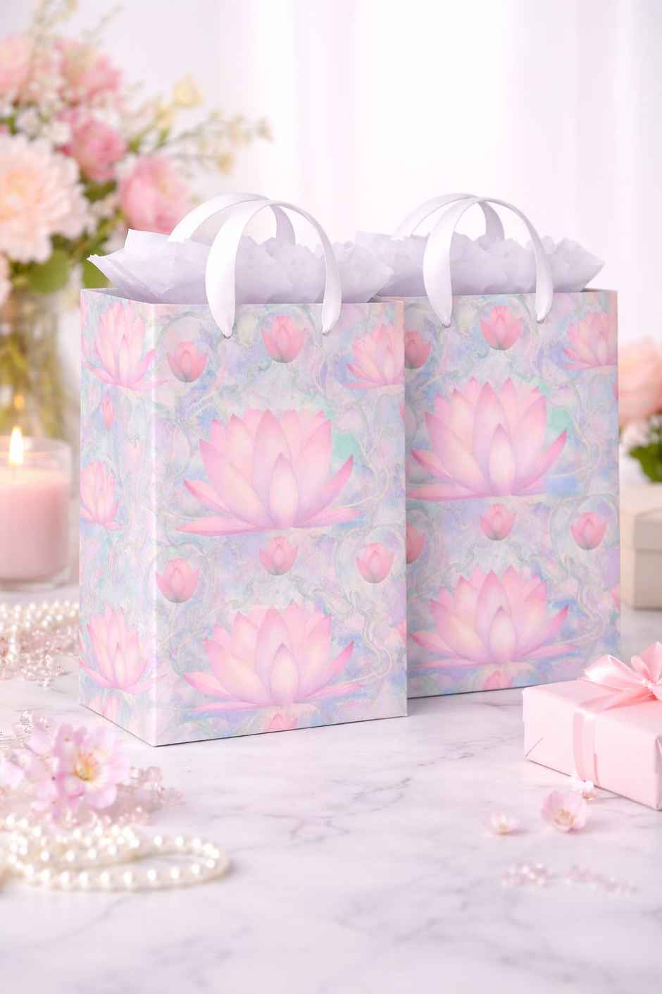 Watercolor Floral Lotus Gift Bag | Small | Bright Storey