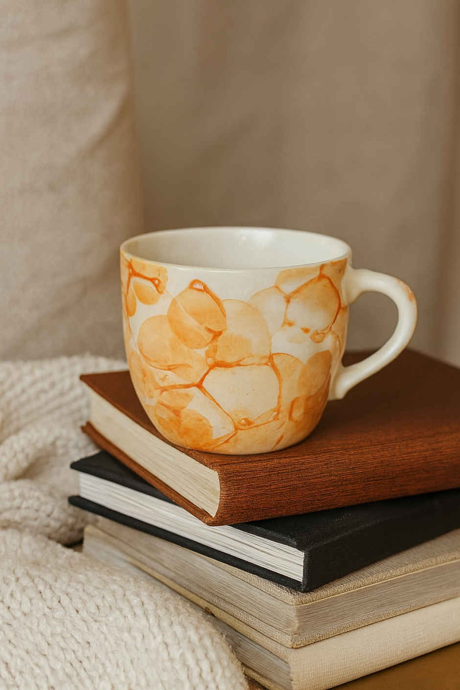 SAFFRON Ceramic Clay Marble Texture Tea and Coffee Cups | Autumn Aura
