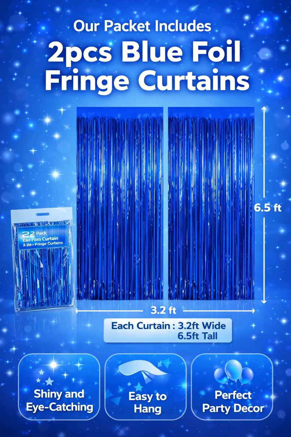 Blue Foil Curtains for Boys, Men & Adult Birthday Party Decoration | BeyondLuv