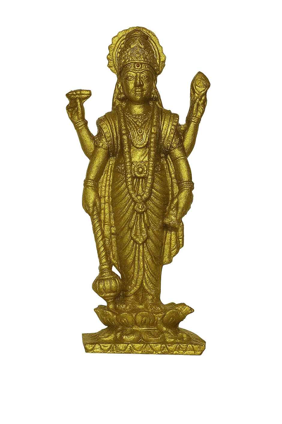 Pure Goddess Vishnu Idol | 2.5 in | Zinc Metal with Gold Coating | Puja & Gift | Cycle