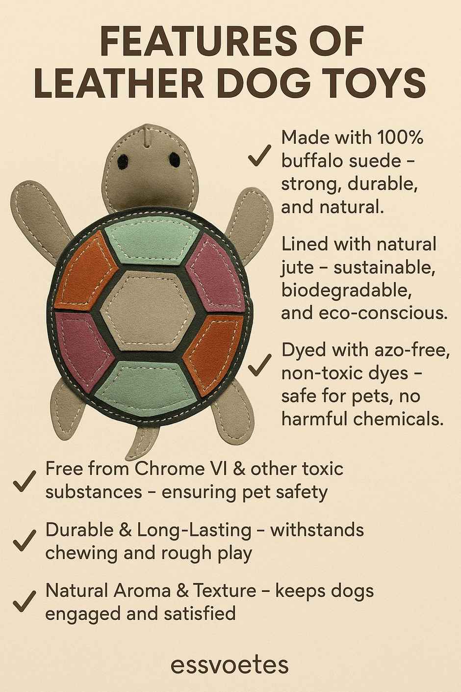 Nootie Leather Chew Toy | Turtle Design for Dogs & Puppies