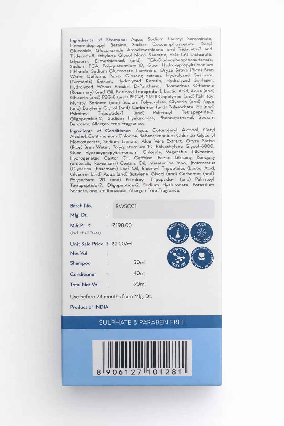 WishCare Multi Peptide Anti Hairfall Shampoo Conditioner Combo | Rice Water, Rosemary, HA & Caffeine
