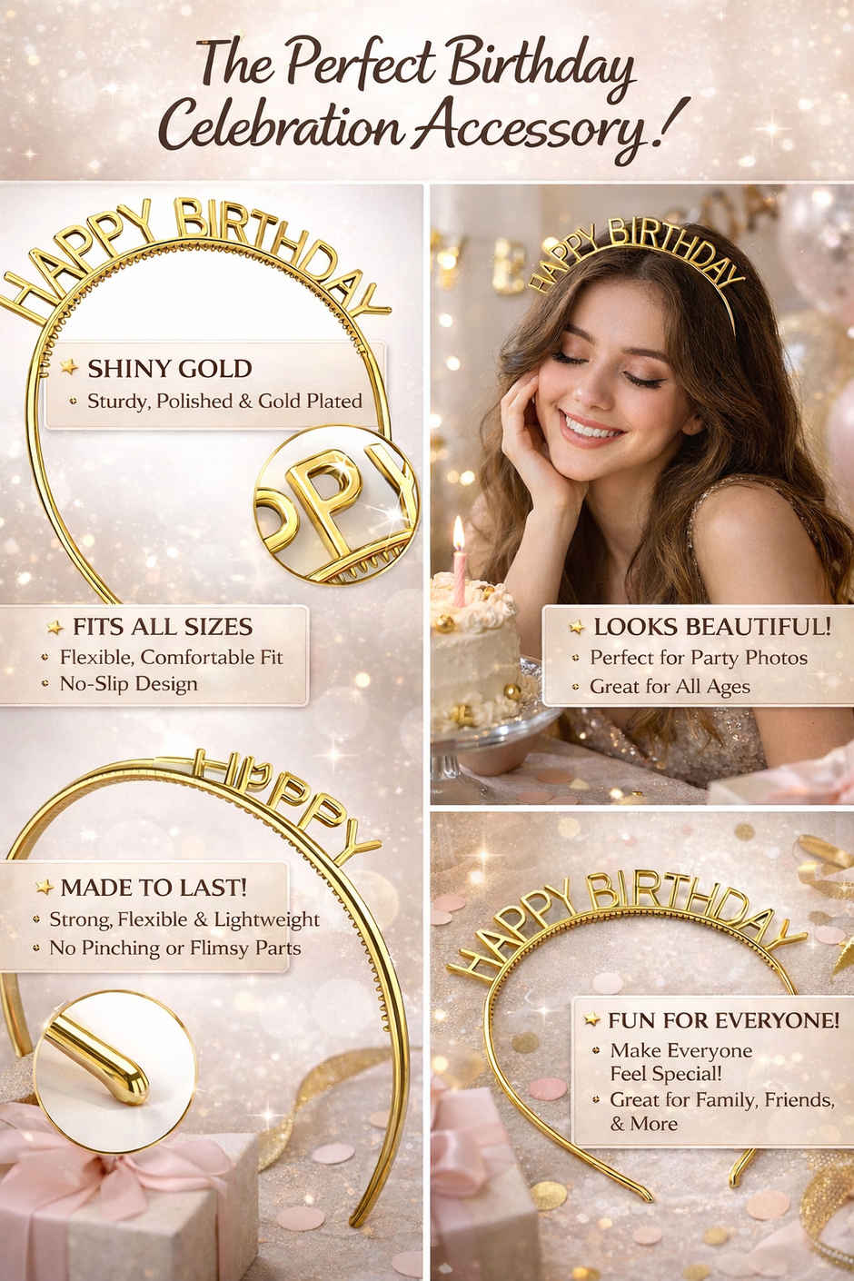 Golden Birthday Girl Tiara with Happy Birthday Theme Party Accessories | BeyondLuv