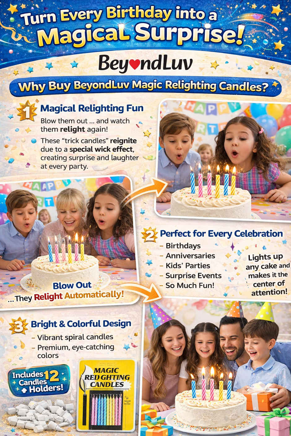 Multicolour Birthday Candles for Kids & Adults Cake Decoration Kit | BeyondLuv