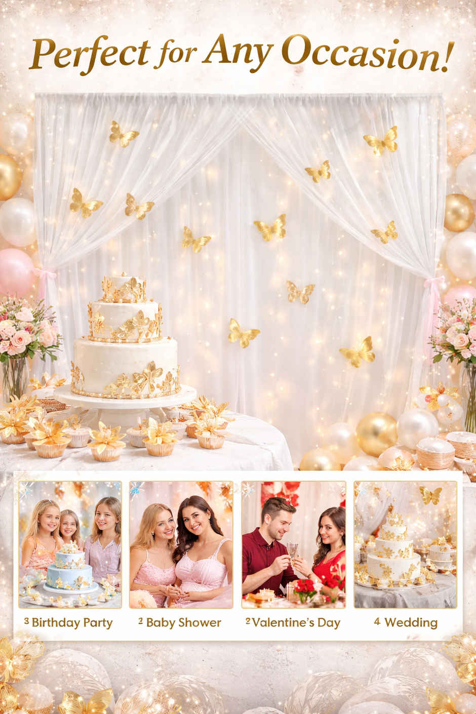 Festive Birthday Decoration Kit 5Pcs with Net Curtains | LED Light & Ribbon | BeyondLuv