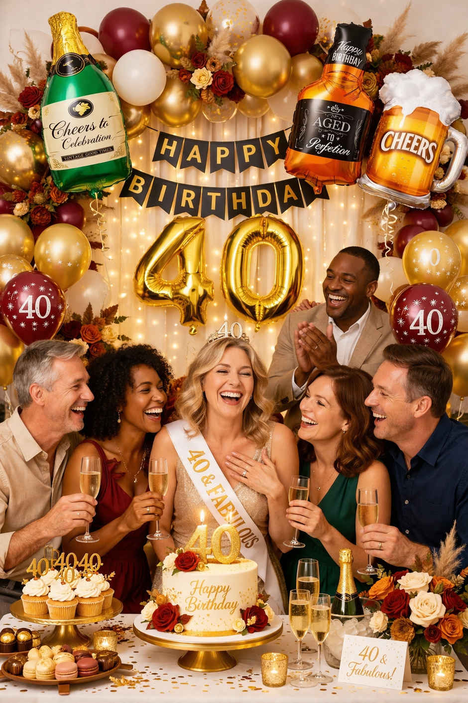 Champagne Foil Balloons 4Pcs for Adult Birthday Party Decoration Kit | BeyondLuv