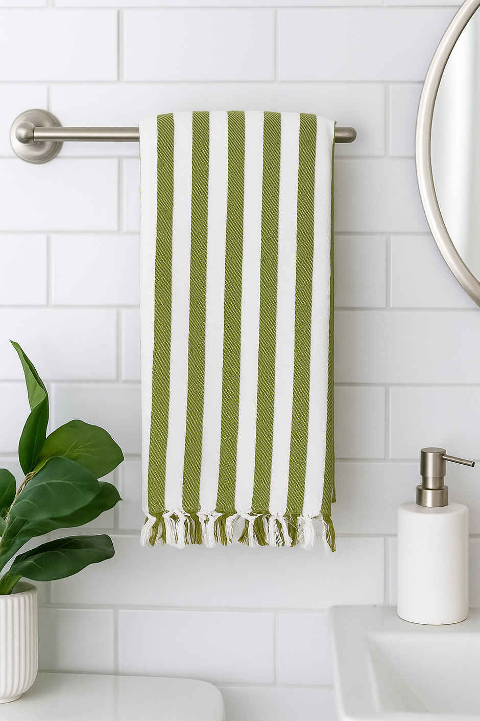 HD Creations Juno Cotton Bath Towel Green Meadow Stripe